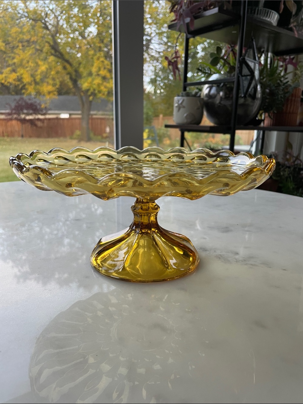 Vintage Anchor Hocking amber cake stand retro 1970s